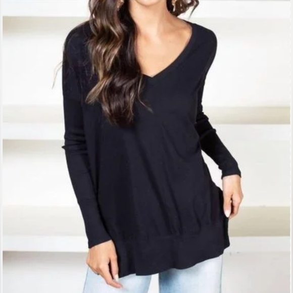 BOBI Woman's Long Sleeve Black V-Neck Tee Size Small - Picture 4 of 12